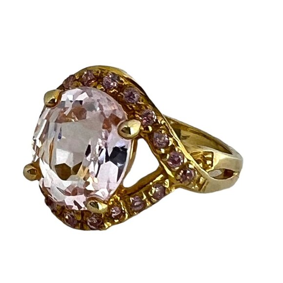 Faceted Pale Pink‎ Kunzite Cocktail Ring Set in Gold Tone Sterling Silver - 7 - Picture 11 of 16